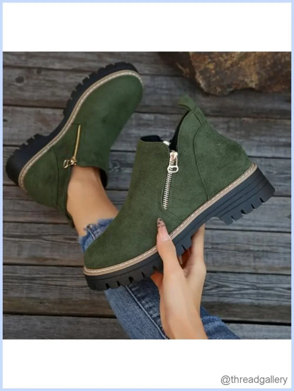 Vintage Low Heel Ankle Boots Pointed Toe Side Zipper Chunky Platform Retro